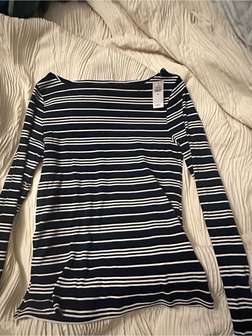 GAP Navy & White Striped Long-Sleeve Boatneck Top
